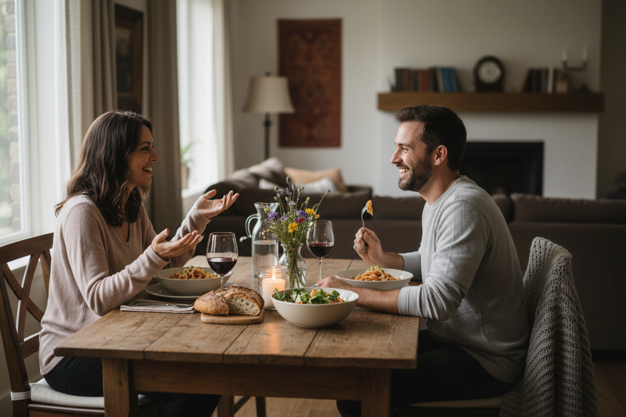 Relaxed couple enjoying a meal